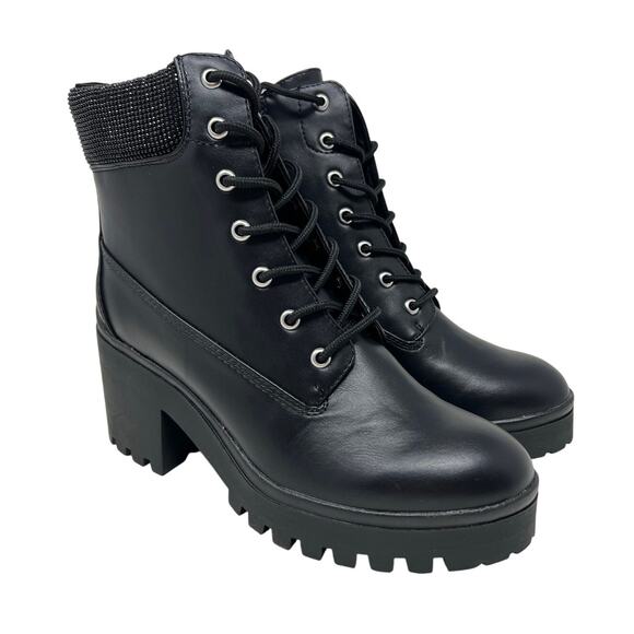 Wild Pair Shoes - Wild Pair Black Faux Leather Lace Up Combat Boots 8.5 Grunge Punk Emo